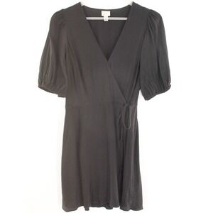 A New Day Wrap Dress Puff Sleeve Size S Black RN17730 VN1247024